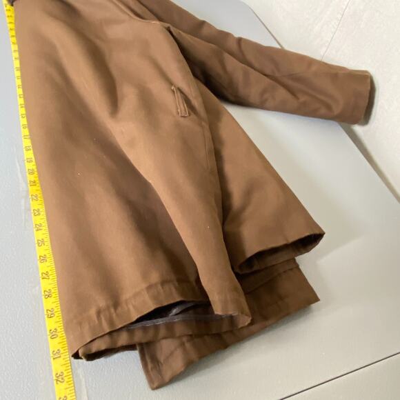 Vintage Shanhouse Mens Canvas Barn Coat Size 44 Chore Jacket Faux Fur Lined Belt - Picture 12 of 13